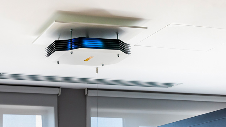 UV-C disinfection unit mounted on a ceiling