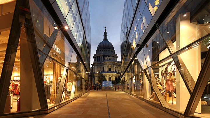 Store windows lit up brightly