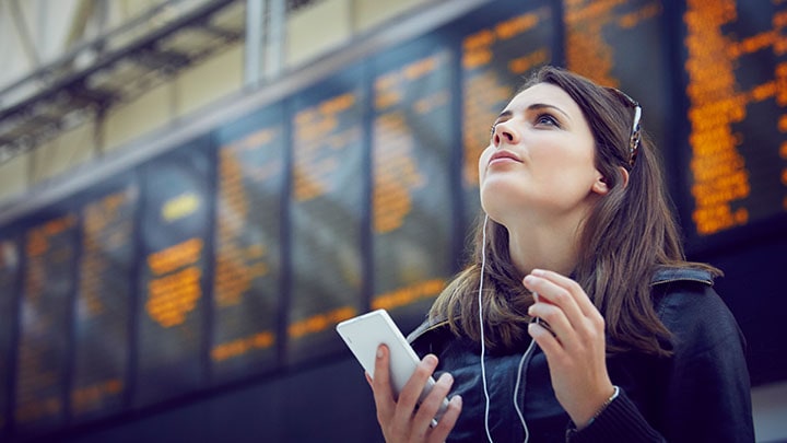 Woman in train station