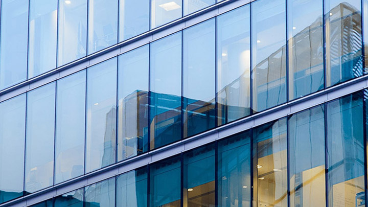 Glass-windowed office building