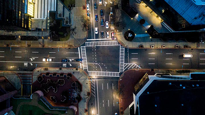 City crossroads from birds-eye view