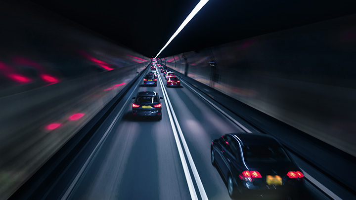 Driving through car tunnel