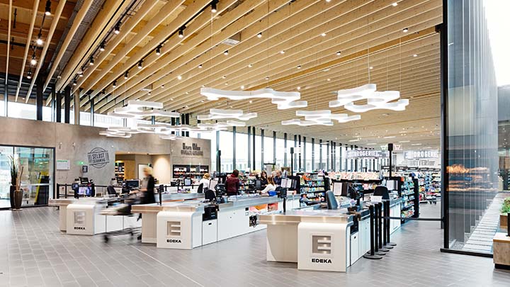 An inside view of a contemporary supermarket