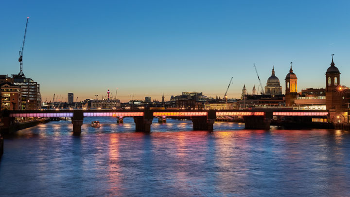 Illuminated bridge in London