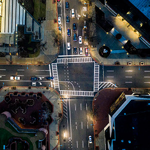 City crossroads from birds-eye view