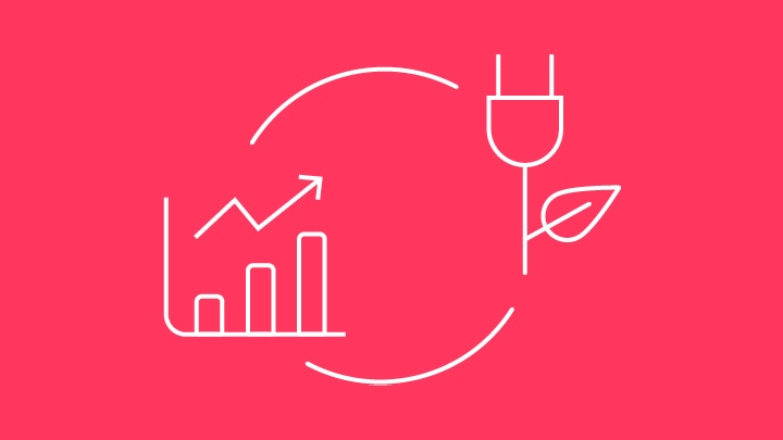 Line illustration of bar chart and energy saving